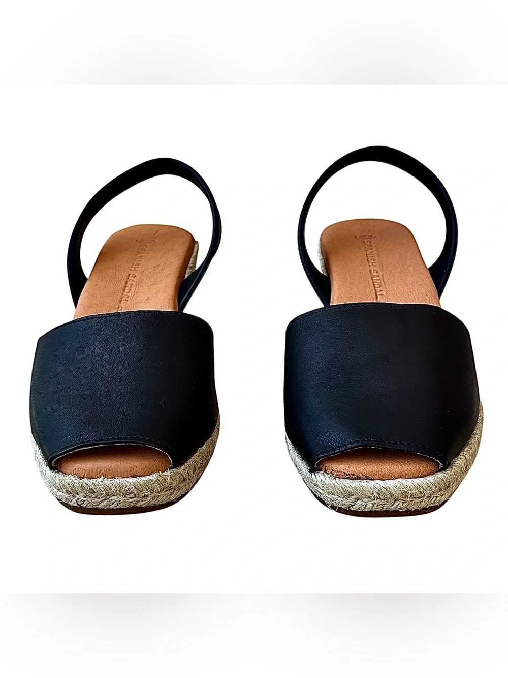🌹NWOB SPANISH SANDAL CO Black Leather Espadrille Wedge Sandals🌹